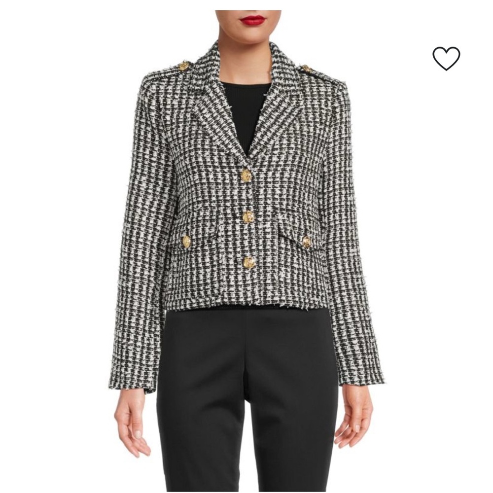 Elegant Black and White Tweed Blazer